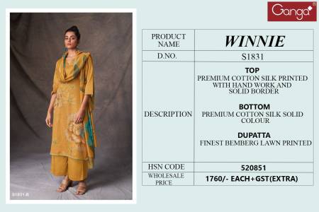 Winnie 1831 By Ganga Designer Salwar Suits Catalog